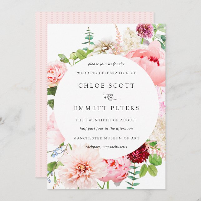 Blush Pink Peony Rustic Floral Wedding Invitation (Front/Back)