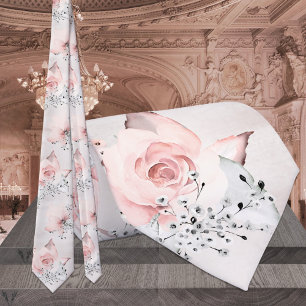 Blush Pink Peony Silver Grey Greenery Wedding Tie