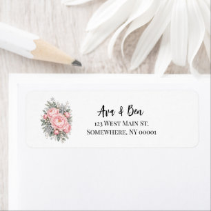 Blush Pink Peony Snowflake Winter Wedding Address Return Address Label