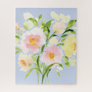 Blush pink peony watercolor floral jigsaw puzzle