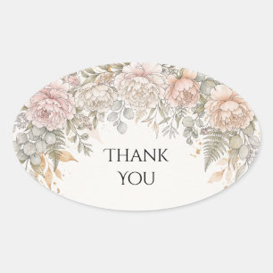 Blush Pink Peony Wedding Thank You Oval Sticker