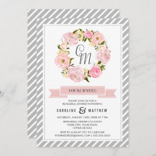 Blush Pink Peony Wreath Rehearsal Dinner  Invitation