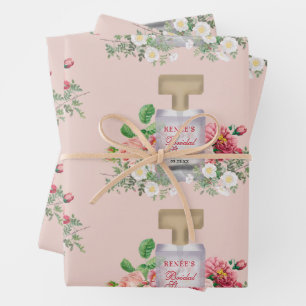 Blush Pink Perfume Bottle Floral Bridal Shower  Wrapping Paper Sheet