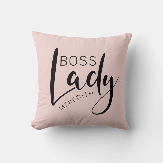 Blush Pink Personalised Boss Lady Logo Cushion (Front)