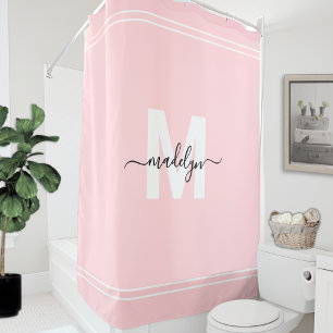 Blush Pink Personalised Elegant Name Monogram Shower Curtain
