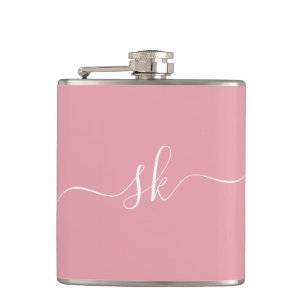 Blush Pink Personalised Monogram Bachelorette  Hip Flask