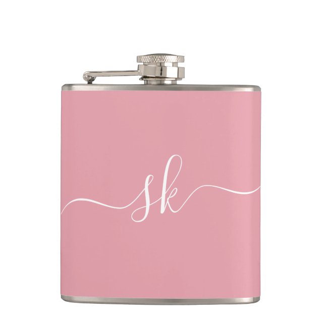 Blush Pink Personalised Monogram Bachelorette  Hip Flask (Front)