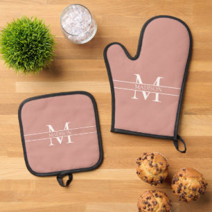 Blush Pink Personalised Monogrammed Custom Name  Oven Mitt & Pot Holder Set