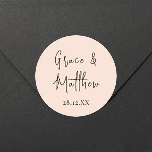 Blush Pink Personalised Names Wedding Gift Favour Classic Round Sticker