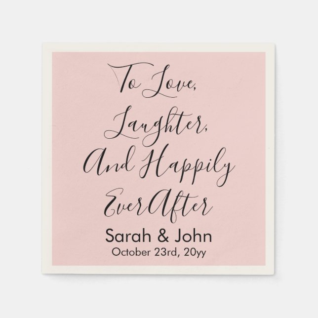 Blush Pink Personalised Script Wedding Reception  Napkin (Front)