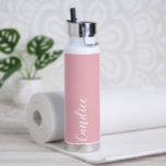 Blush Pink Personalised Wedding Bridesmaid Water Bottle<br><div class="desc">Gift your wedding bridesmaid or maid of honour with this trendy, vacuum Insulated water bottle that features her name in white, stylised script on a blush pink colour background designed to match your wedding colour scheme. Personalise bottle by editing and replacing name with your own as desired. Select your water...</div>