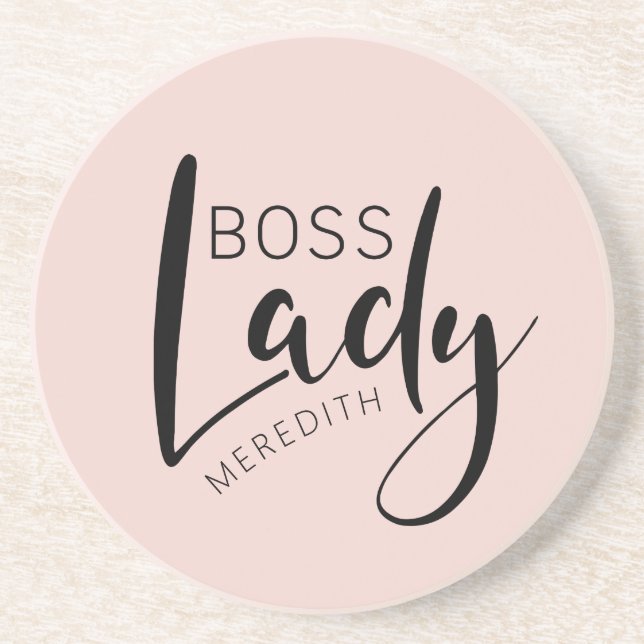 Blush Pink Personalized Boss Lady Logo Coaster (Front)