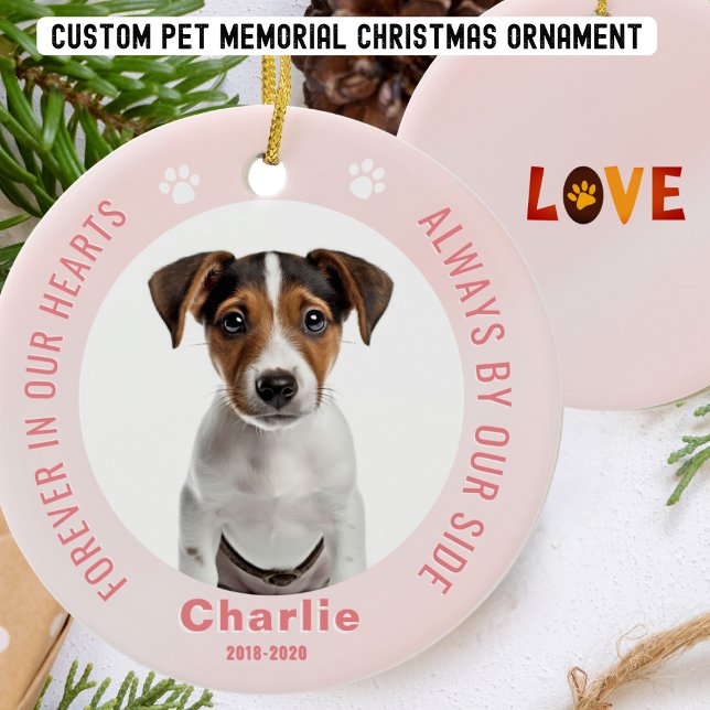Blush Pink Pet Memorial Christmas Photo Ornament (Creator Uploaded)