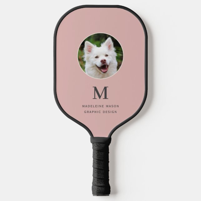 Blush Pink Pet Photo Personalised Pickleball Paddle (Front)