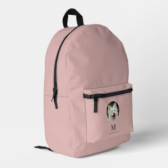 Blush Pink Pet Photo Personalised Printed Backpack (Back Corner Left)