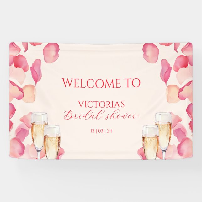 Blush Pink Petals & Prosecco Bridal Shower Welcome Banner (Horizontal)