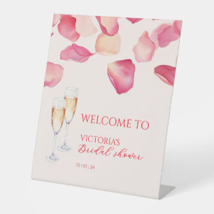 Blush Pink Petals & Prosecco Bridal Shower Welcome Pedestal Sign
