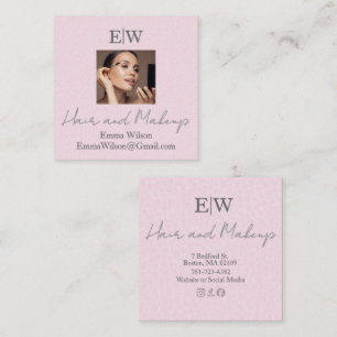 Blush Pink photo & Beauty Studio Monogram Square Business Card
