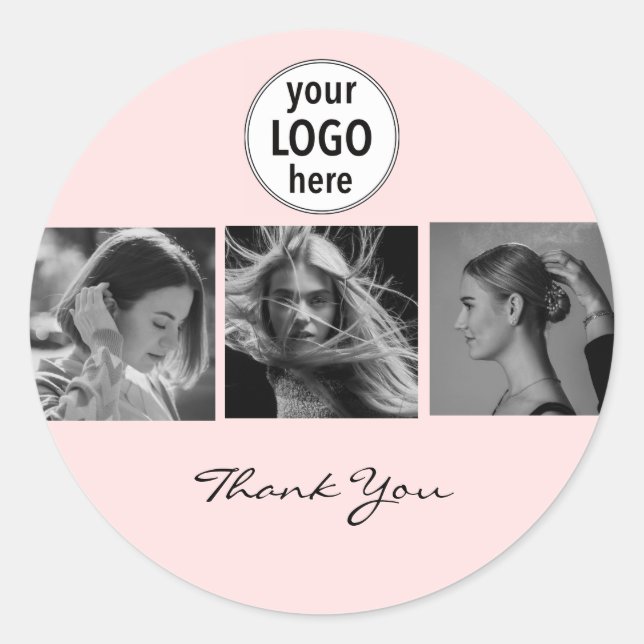 Blush Pink Photo Black Script Hair Stylist  Classic Round Sticker (Front)
