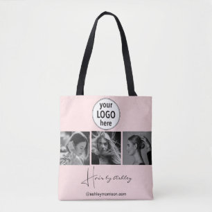 Blush Pink Photo Black Script Hair Stylist Tote Bag