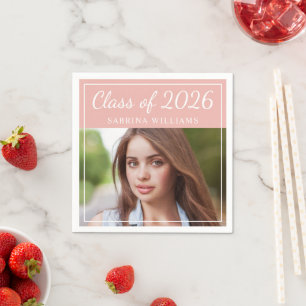 Blush Pink Photo Class of 2026 Grad Party Napkin