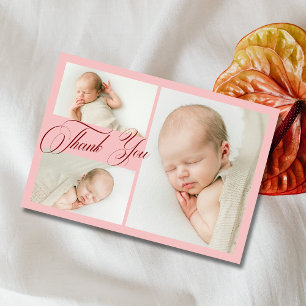 Blush Pink Photo Collage Baby Shower Thank You Card