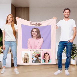 Blush pink photo collage girl friends fleece blanket