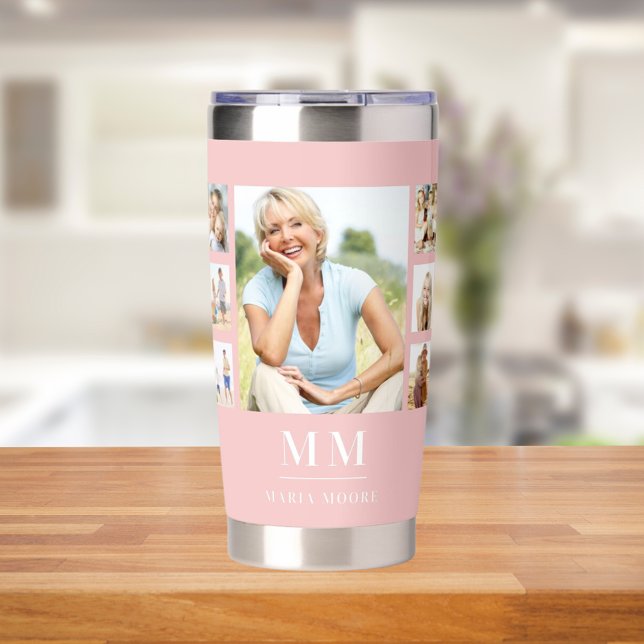 Blush pink photo collage monogram name insulated tumbler (Creator Uploaded)