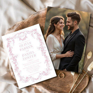 Blush Pink Photo Floral Victorian French Wedding  Invitation