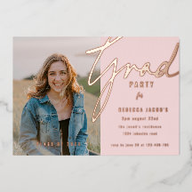 Blush Pink Photo Grad Party Foil Invitation