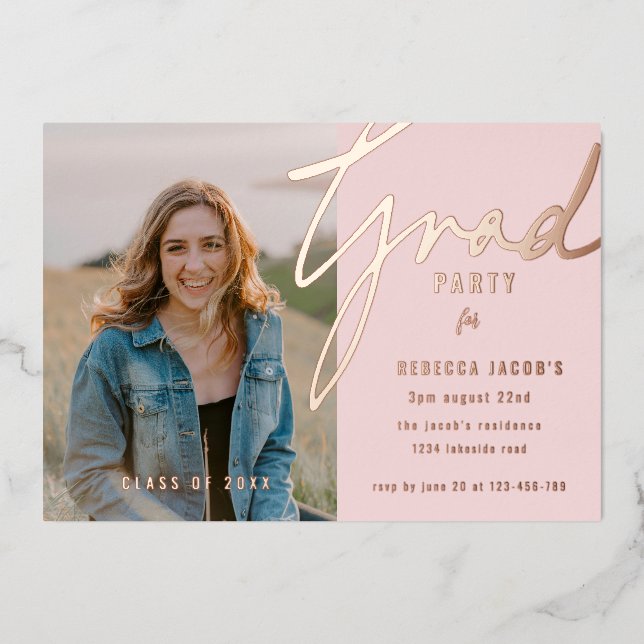 Blush Pink Photo Grad Party Foil Invitation (Front)