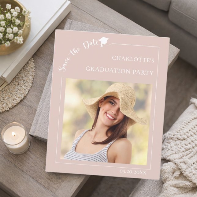 Blush Pink Photo Graduation Save the Date card (Creator Uploaded)