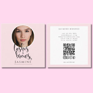 Blush Pink Photo Lashes & Brows QR Code Square Business Card