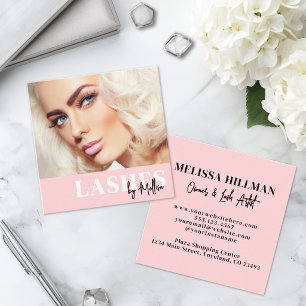 Blush Pink Photo Lashes Square Business Card
