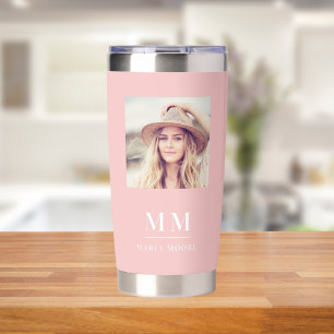 Blush pink photo monogram initials name insulated tumbler