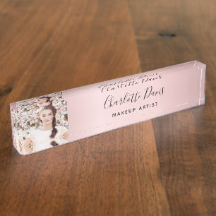 Blush pink photo monogram modern signature nameplate