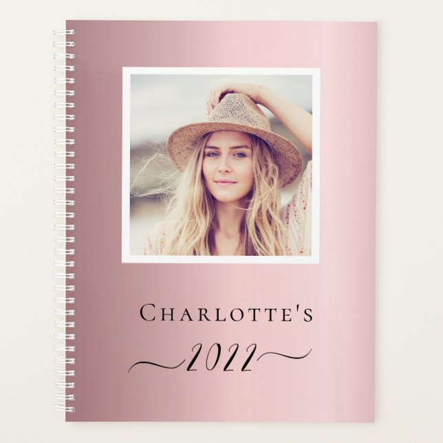 Blush pink photo monogram name 2022 planner (Front)