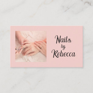 Blush Pink Photo Nail Technician Black Script Business Card