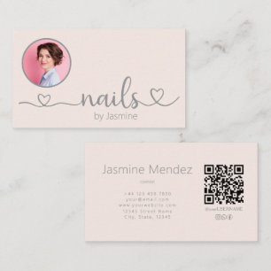 Blush Pink Photo Nails QR Code Social Icons  Business Card