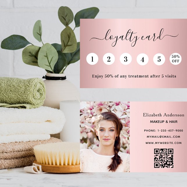 Blush pink photo qr code business loyalty card (Creator Uploaded)