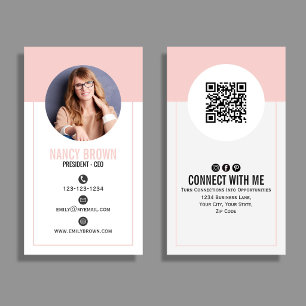 Blush Pink Photo QR Code Connect With Me Minimal Business Card