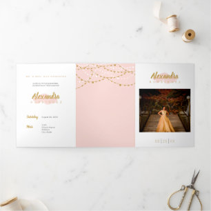 Blush Pink Photo Quinceanera Tri-Fold Invitation