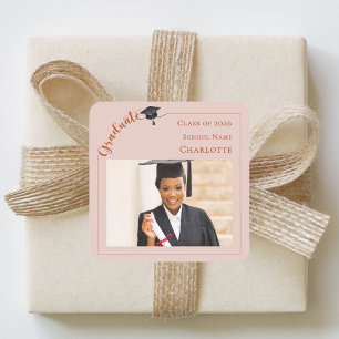 Blush Pink Photo She did it Graduation Square Sticker