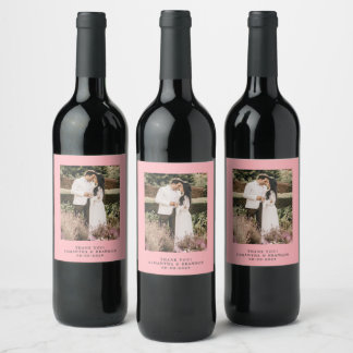 Blush Pink Photo Thank You Wedding Wine Label