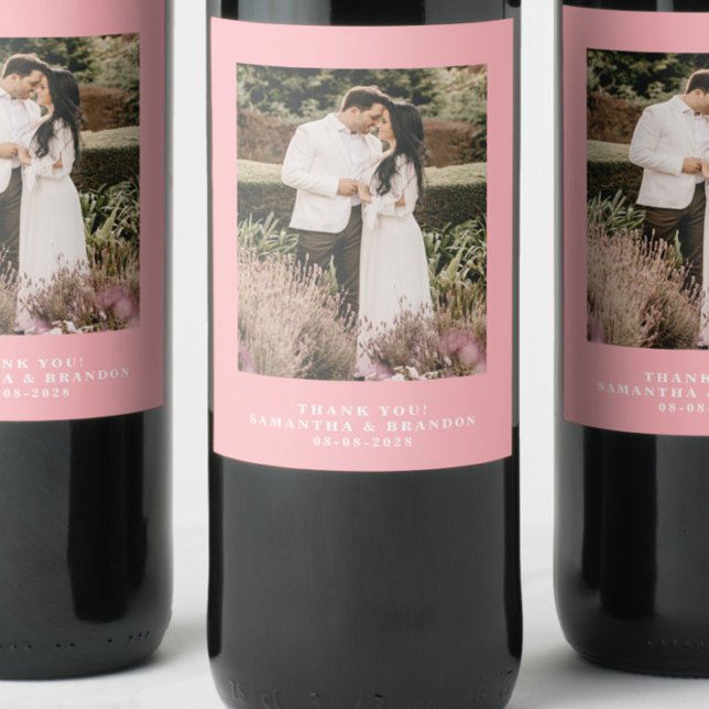 Blush Pink Photo Thank You Wedding  Wine Label (Creator Uploaded)