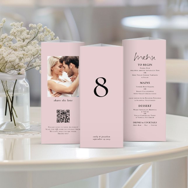 Blush Pink Photo Wedding Menu Table No Trifold (Creator Uploaded)