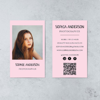 Blush Pink Photographe Photo with QR Code Business Card