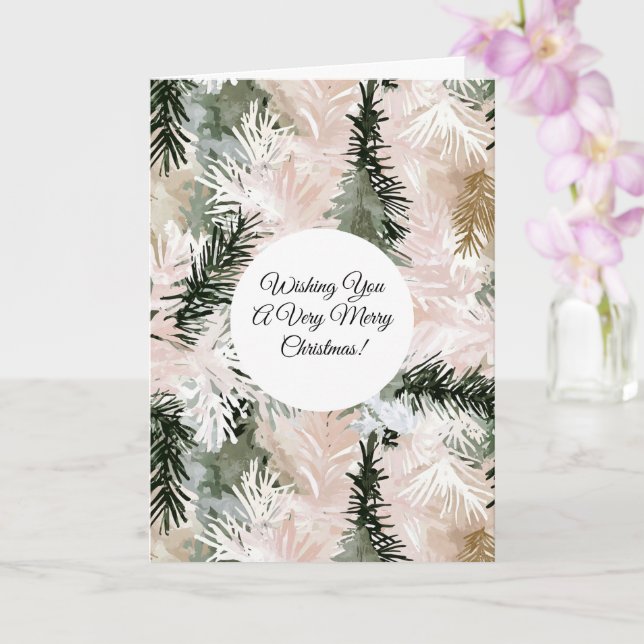 Blush Pink Pine Green Christmas Tree Branches Card (Orchid)
