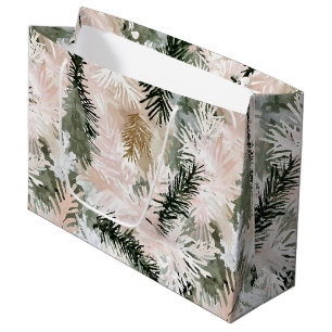 Blush Pink Pine Green Christmas Trees Large Gift Bag