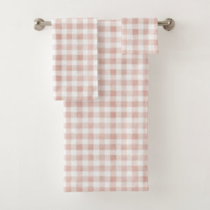 Blush Pink Plaid Stripes Bath Towel Set